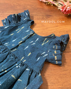 Teal Blue Ikat Cotton Kids Frock