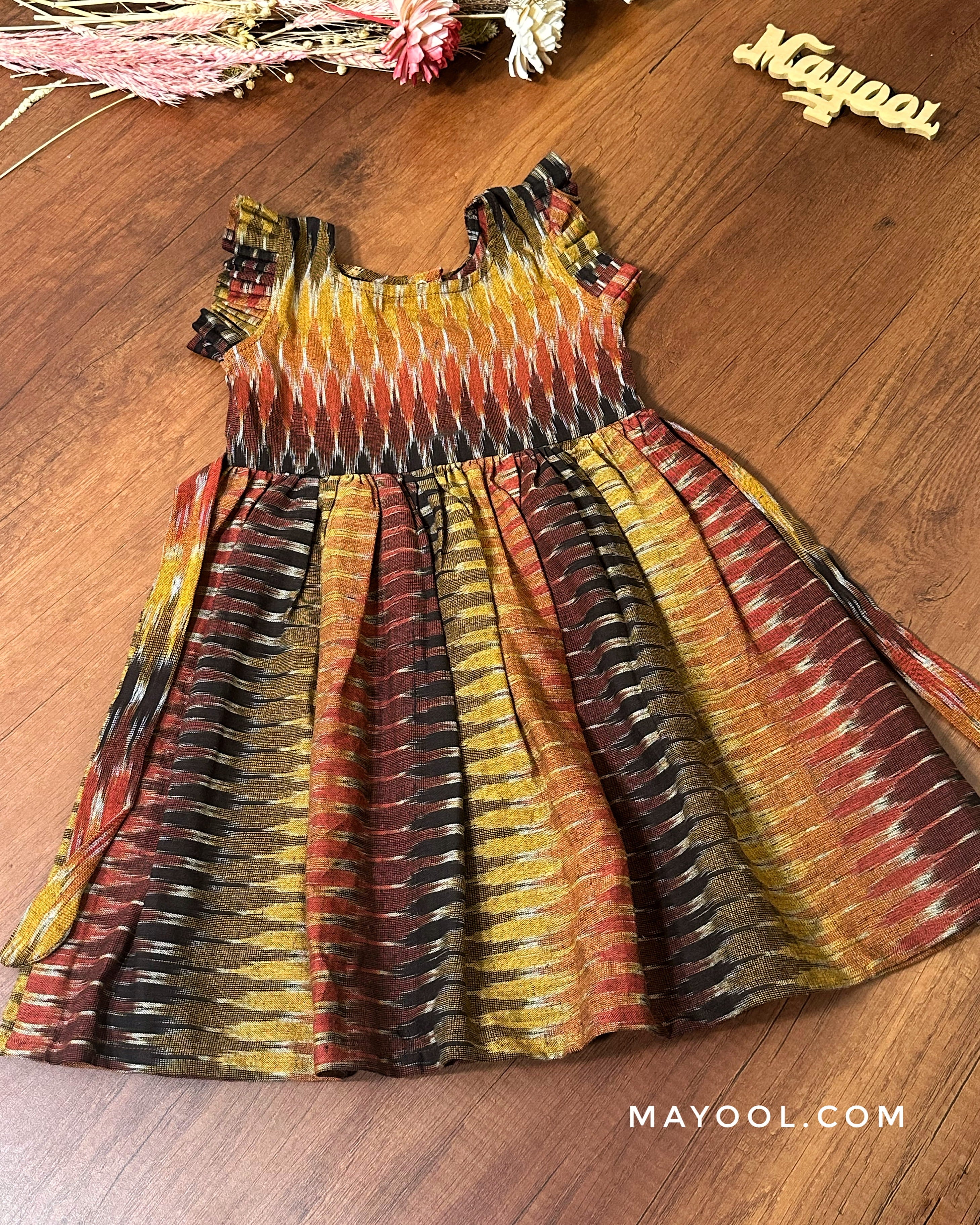 Multicolour Ikat Cotton Kids Frock