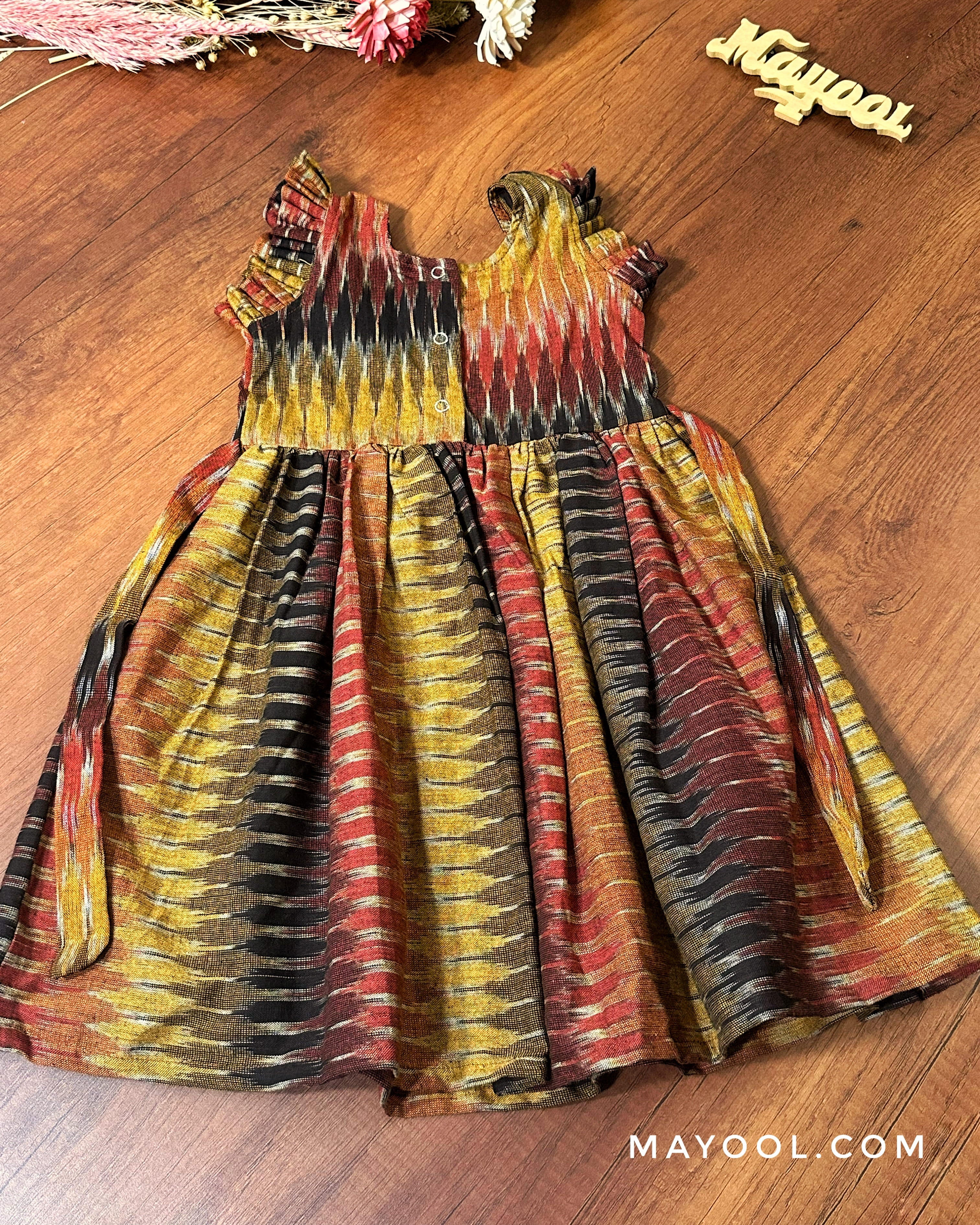 Multicolour Ikat Cotton Kids Frock