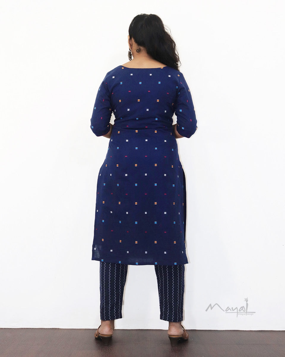 Blue Multicolour Cotton Kurta