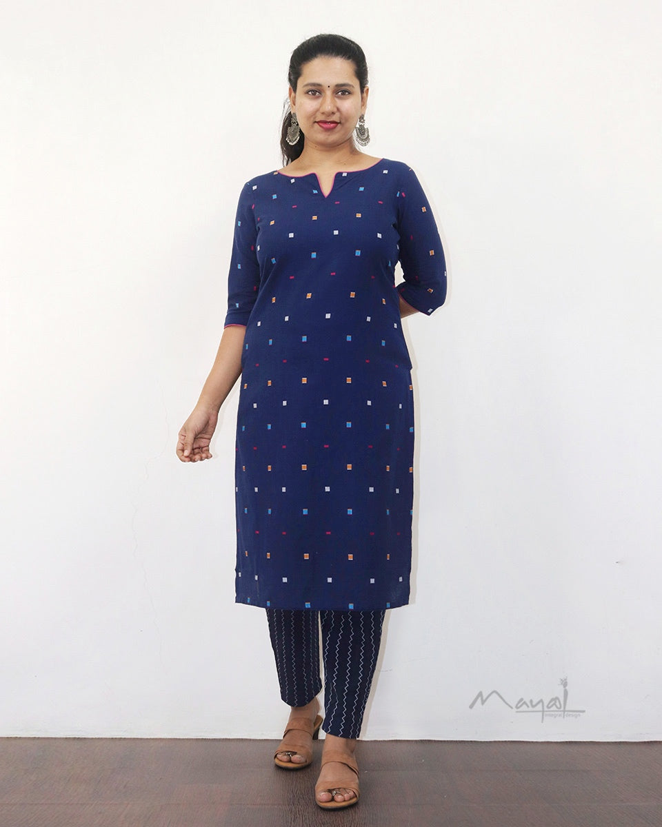 Blue Multicolour Cotton Kurta