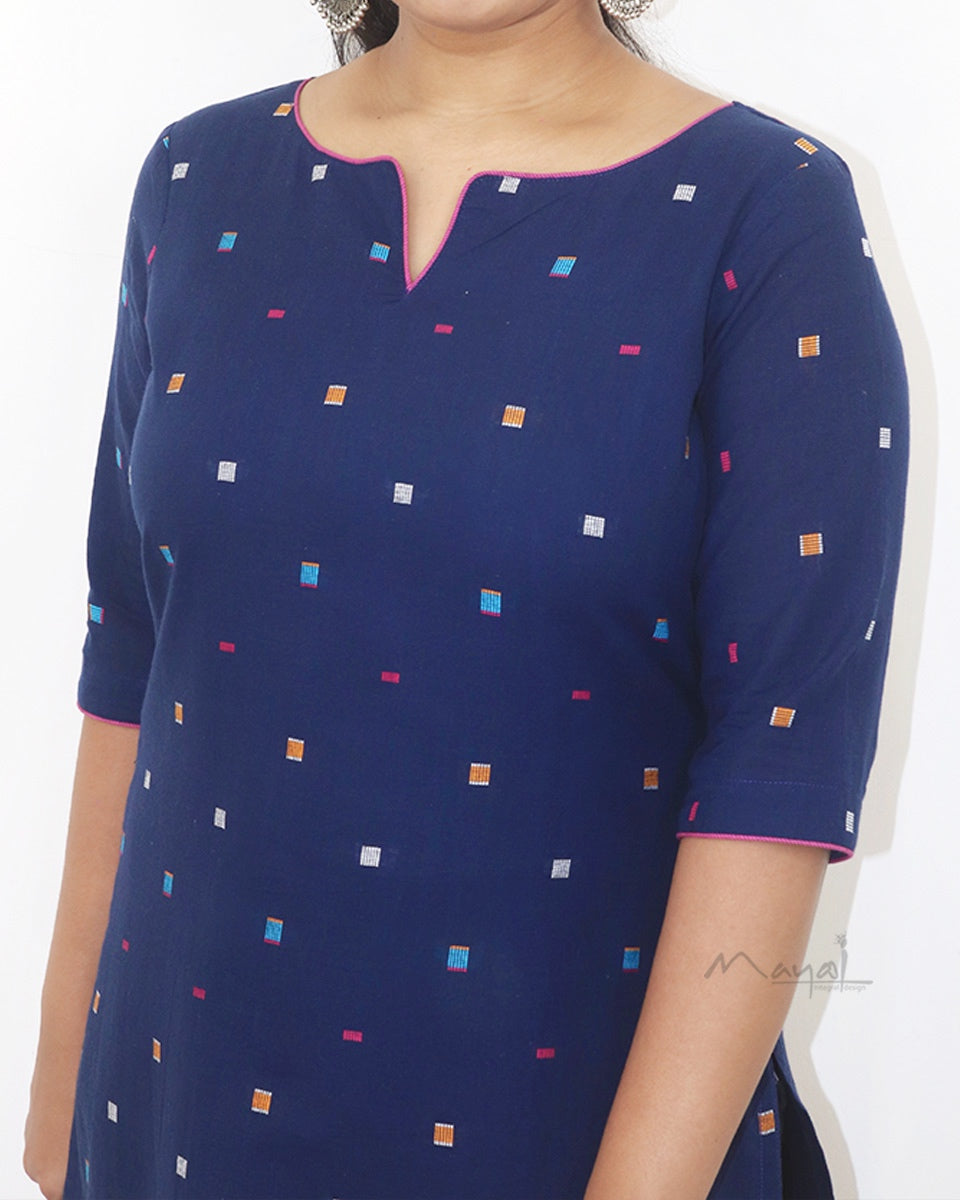 Blue Multicolour Cotton Kurta