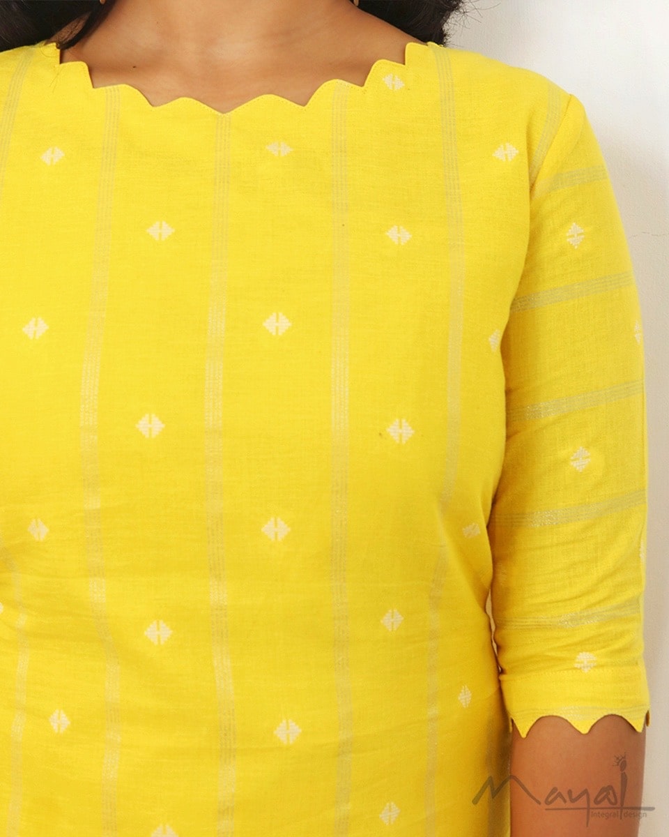 Canary Yellow Self Design Cotton Kurta