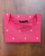 Hot Pink Self Design Cotton Kurta