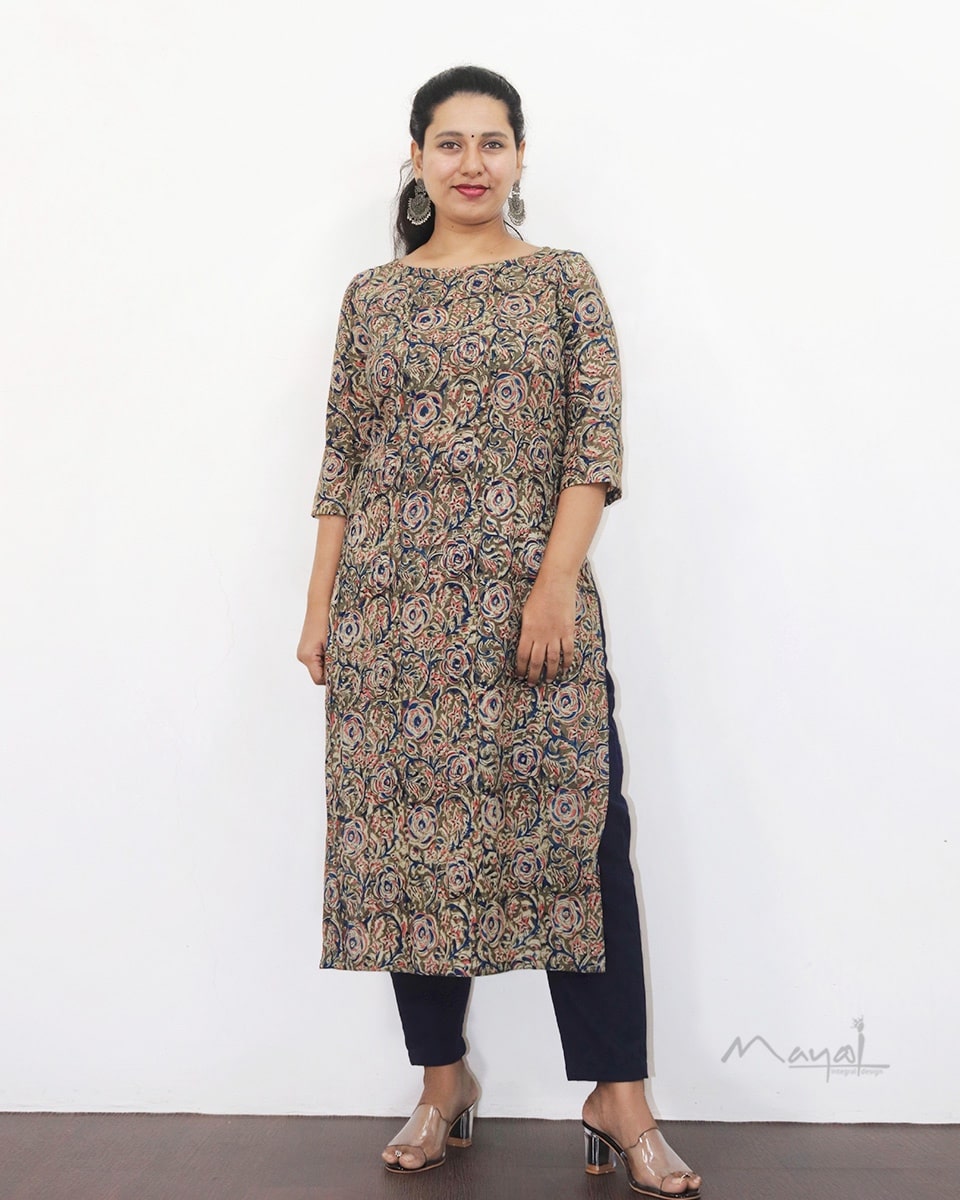 Olive Green Kalamkari Cotton Kurta