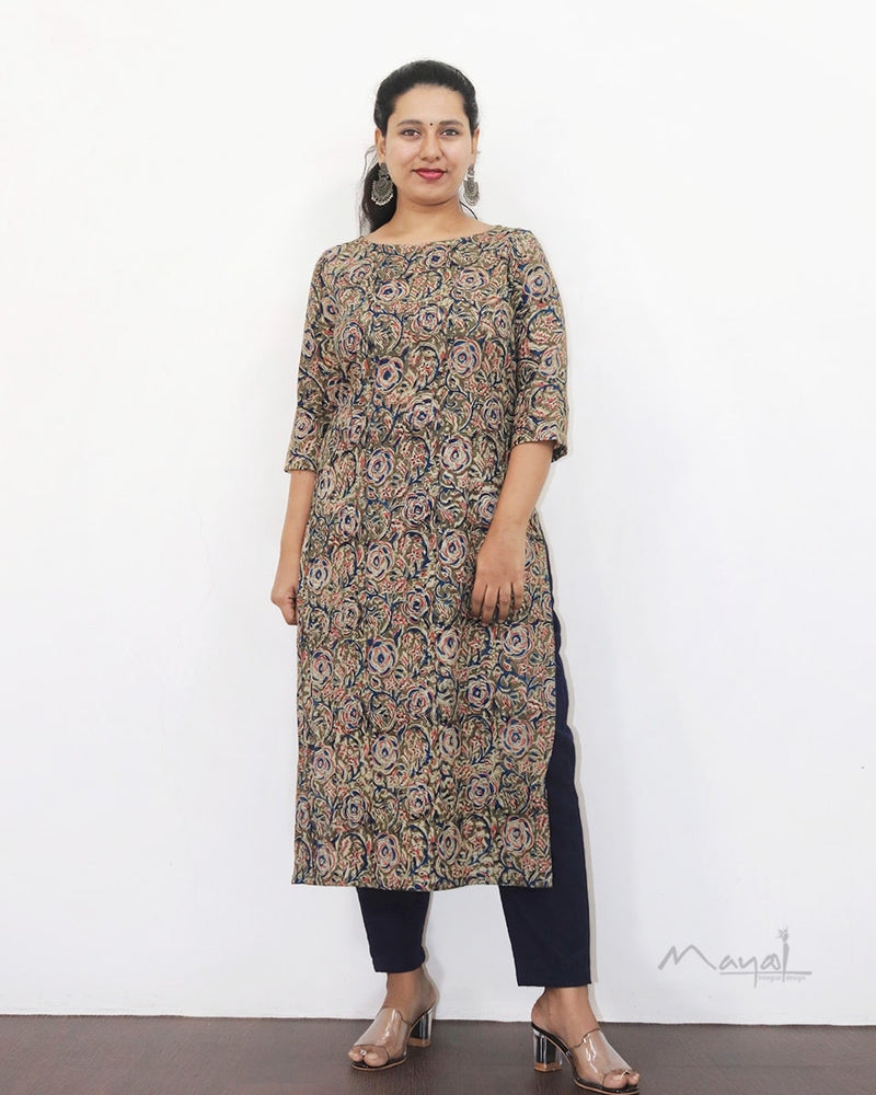 Olive Green Kalamkari Cotton Kurta