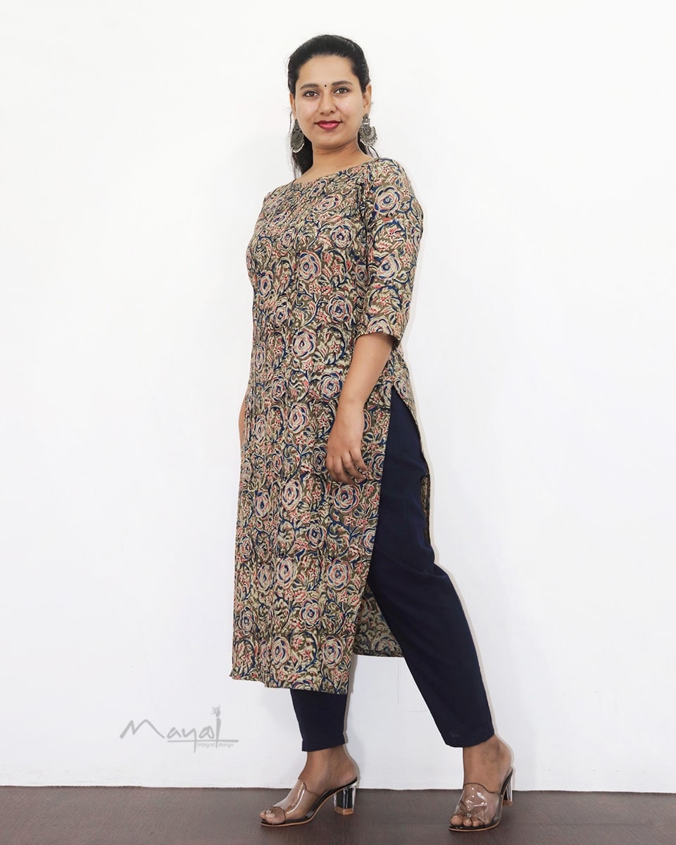 Olive Green Kalamkari Cotton Kurta