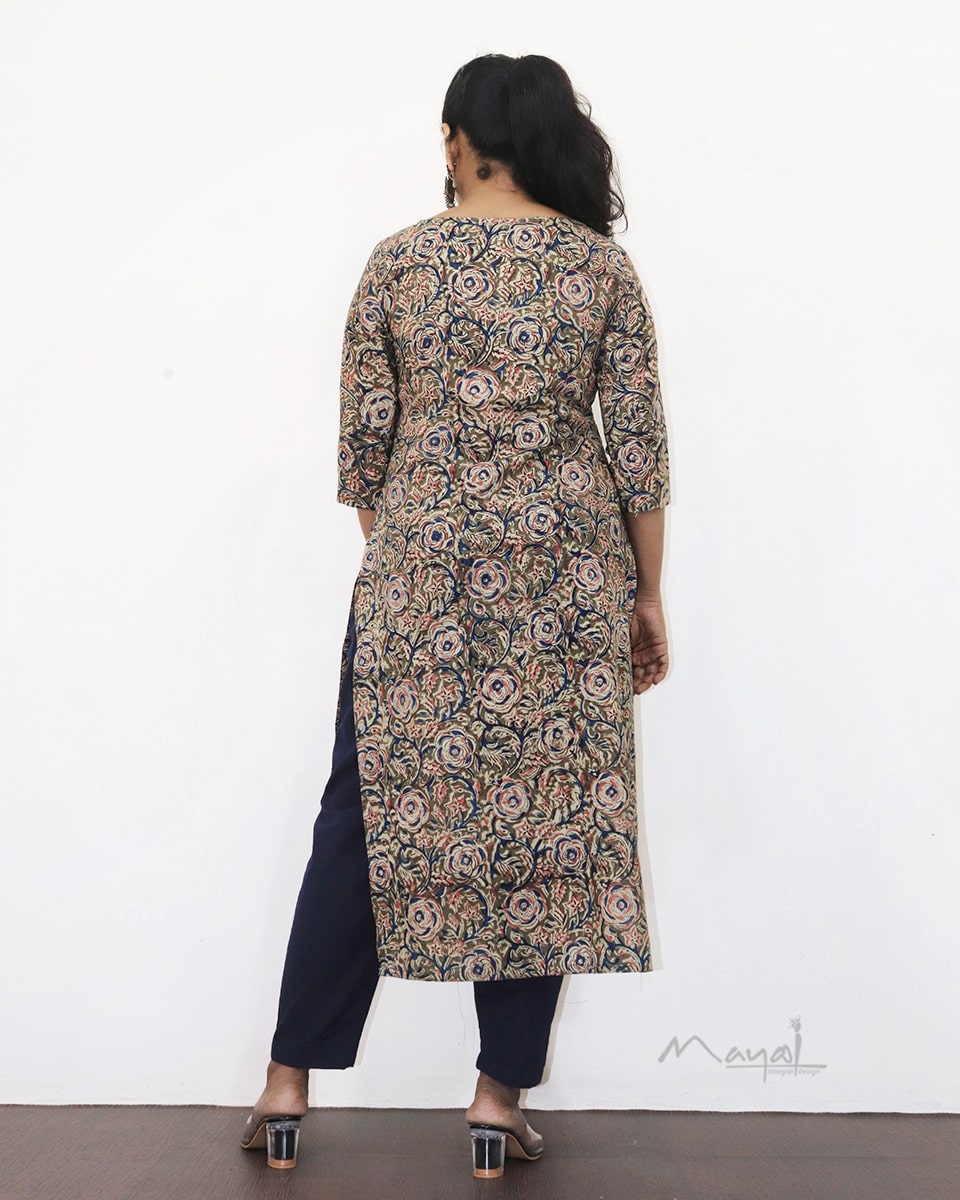 Olive Green Kalamkari Cotton Kurta