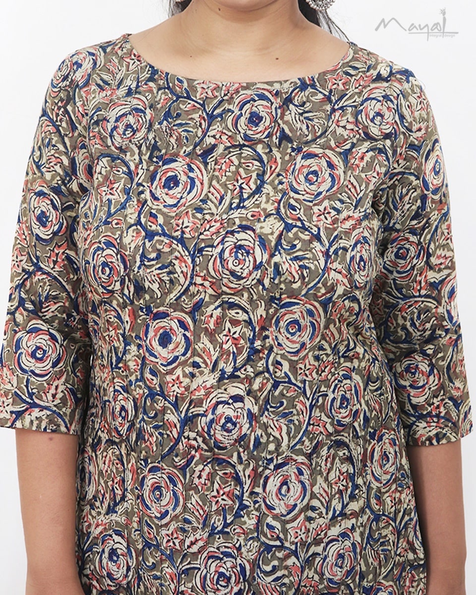 Olive Green Kalamkari Cotton Kurta