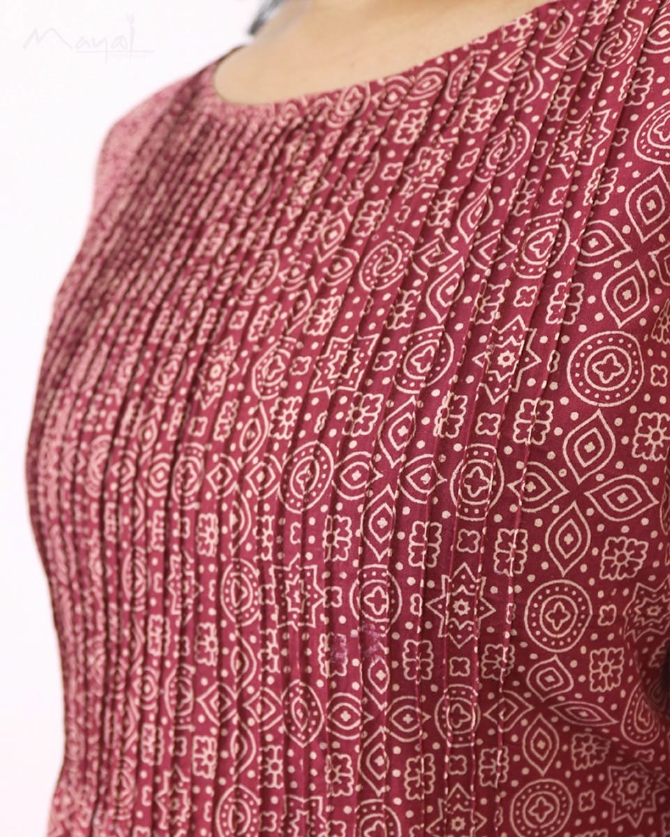 Red A-line Printed Cotton Short Top