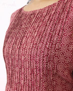Red A-line Printed Cotton Short Top