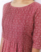 Red A-line Printed Cotton Short Top