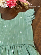 Sage Green Self Cotton Kids Frock