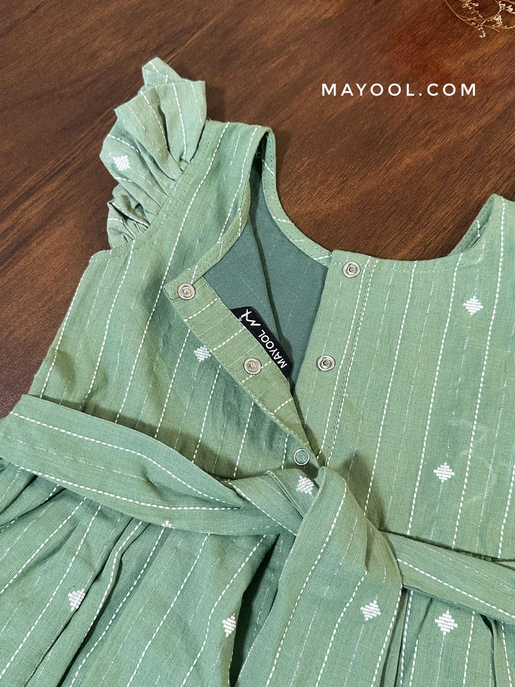 Sage Green Self Cotton Kids Frock