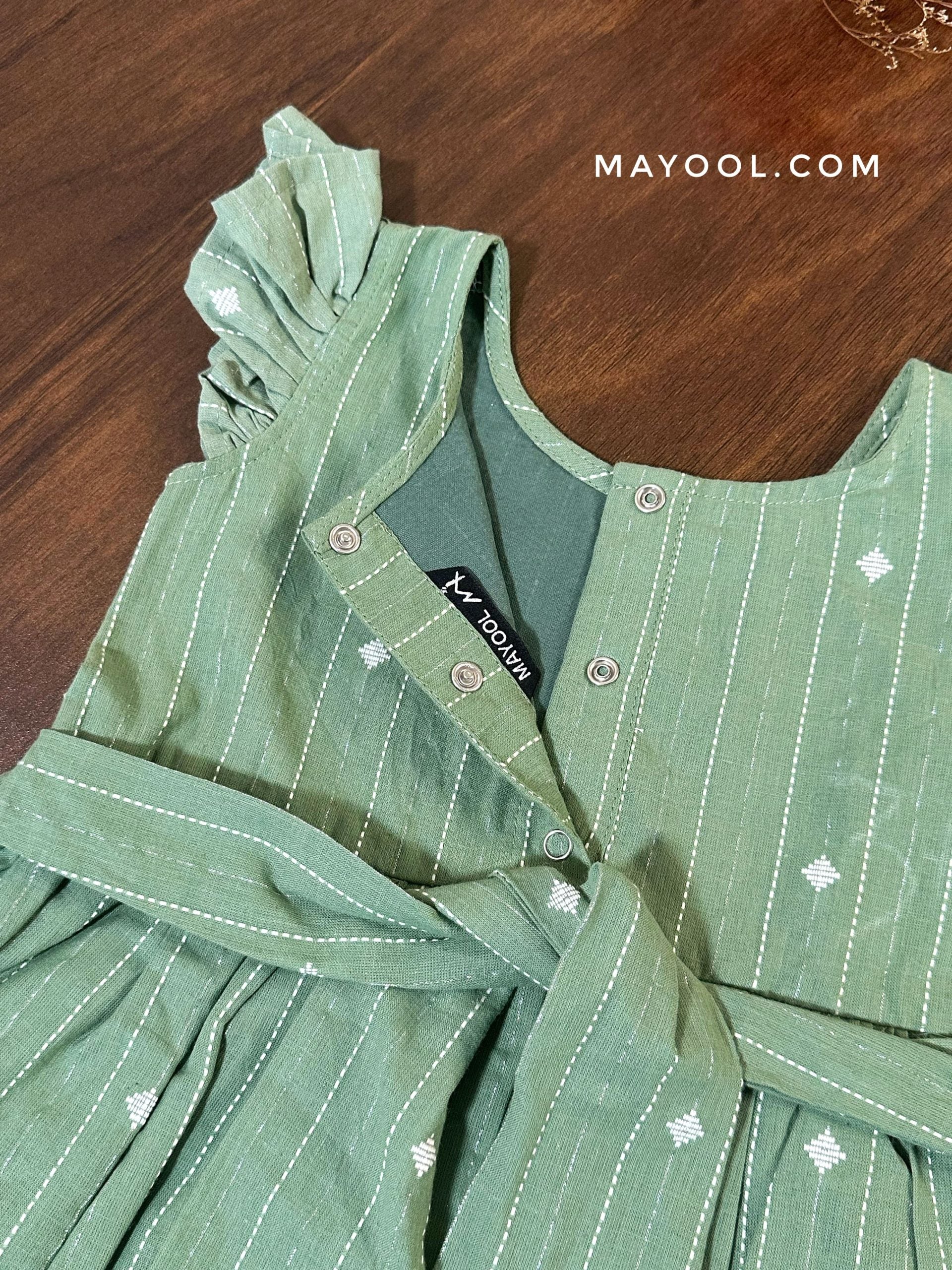 Sage Green Self Cotton Kids Frock