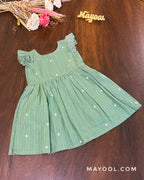 Sage Green Self Cotton Kids Frock
