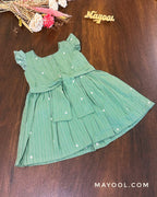 Sage Green Self Cotton Kids Frock