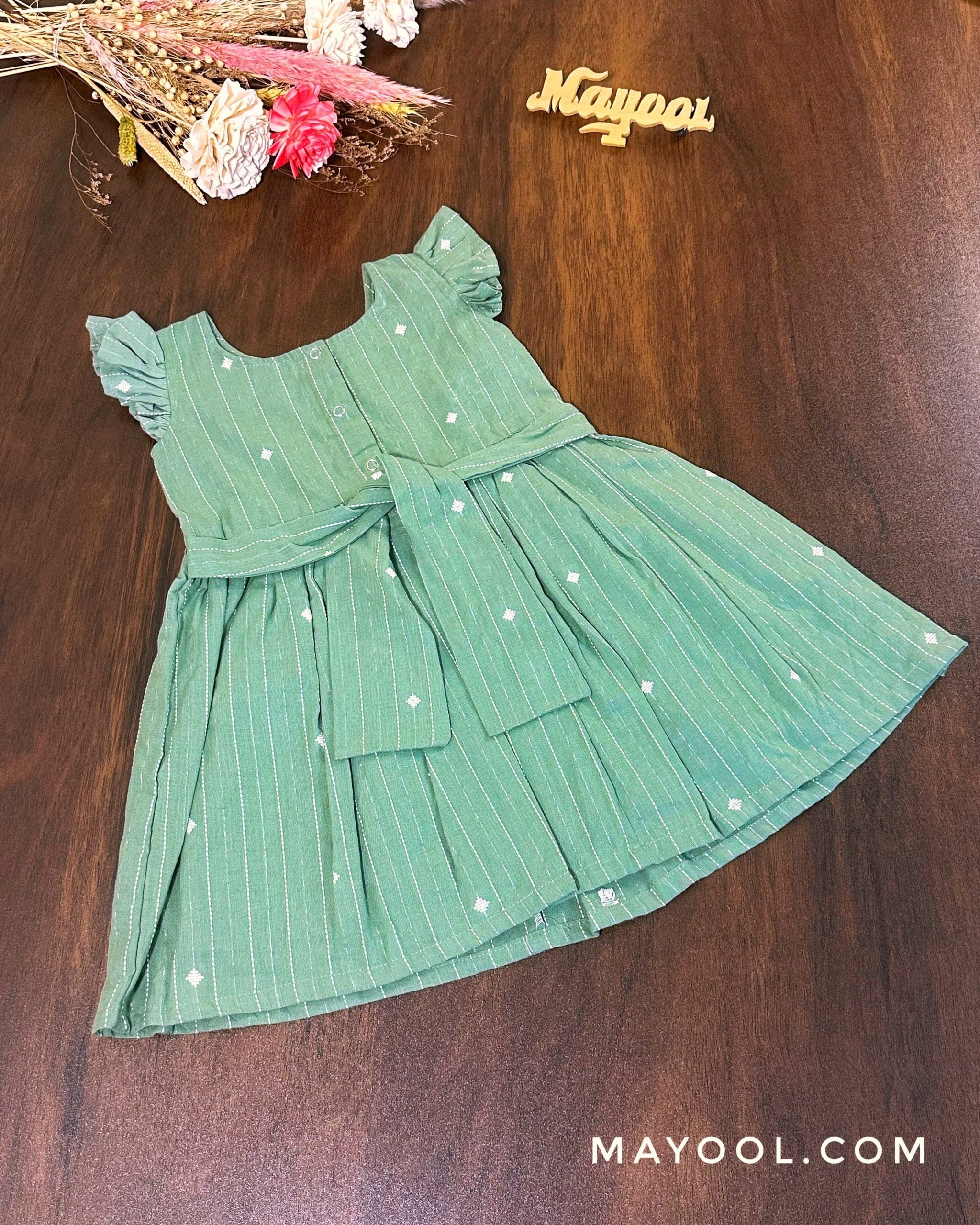 Sage Green Self Cotton Kids Frock