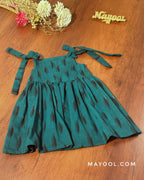 Deep Green Ikat Cotton Kids Frock