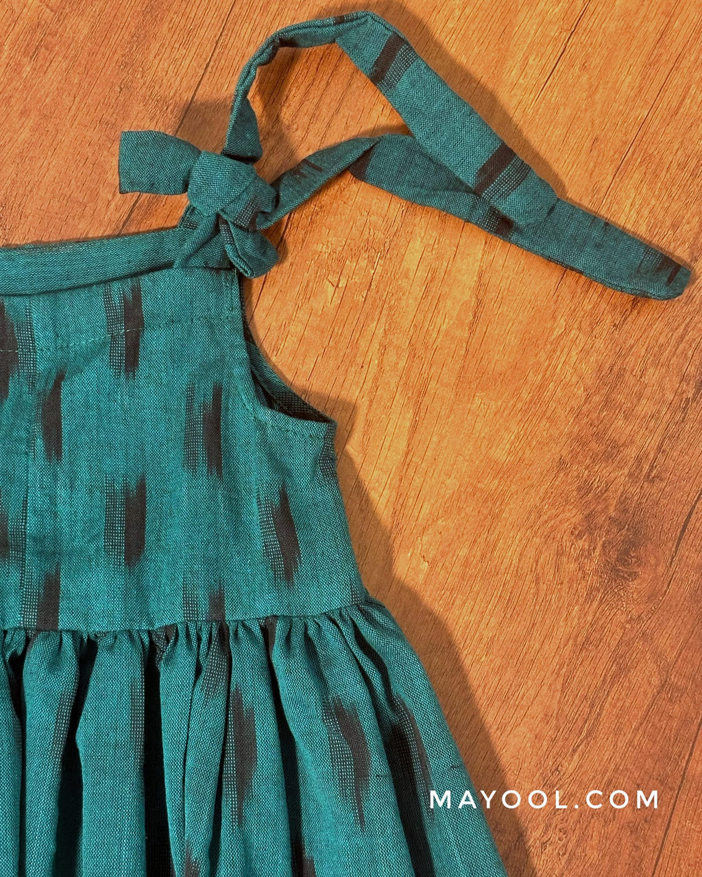 Deep Green Ikat Cotton Kids Frock