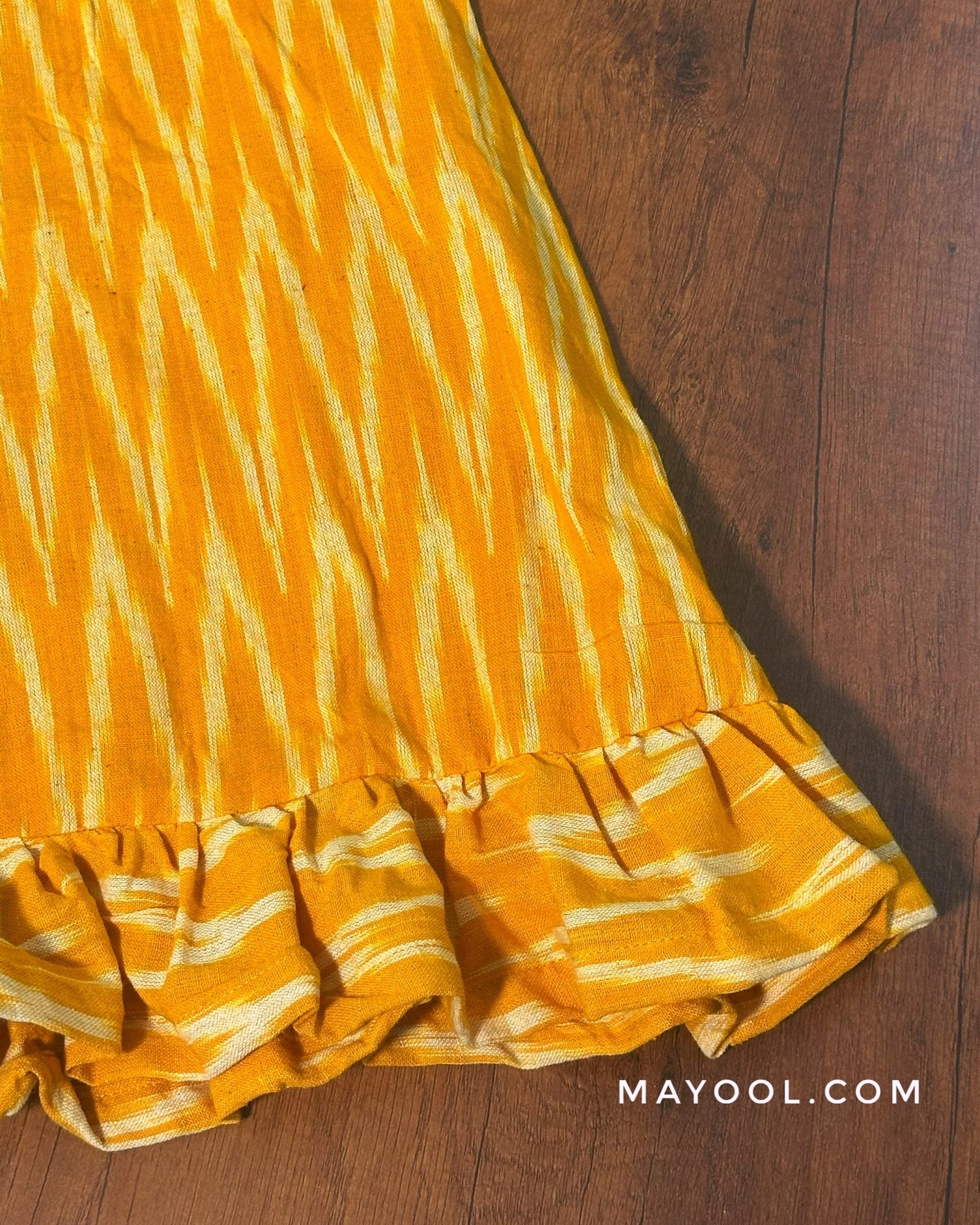 Yellow Ikat Cotton Kids Frock