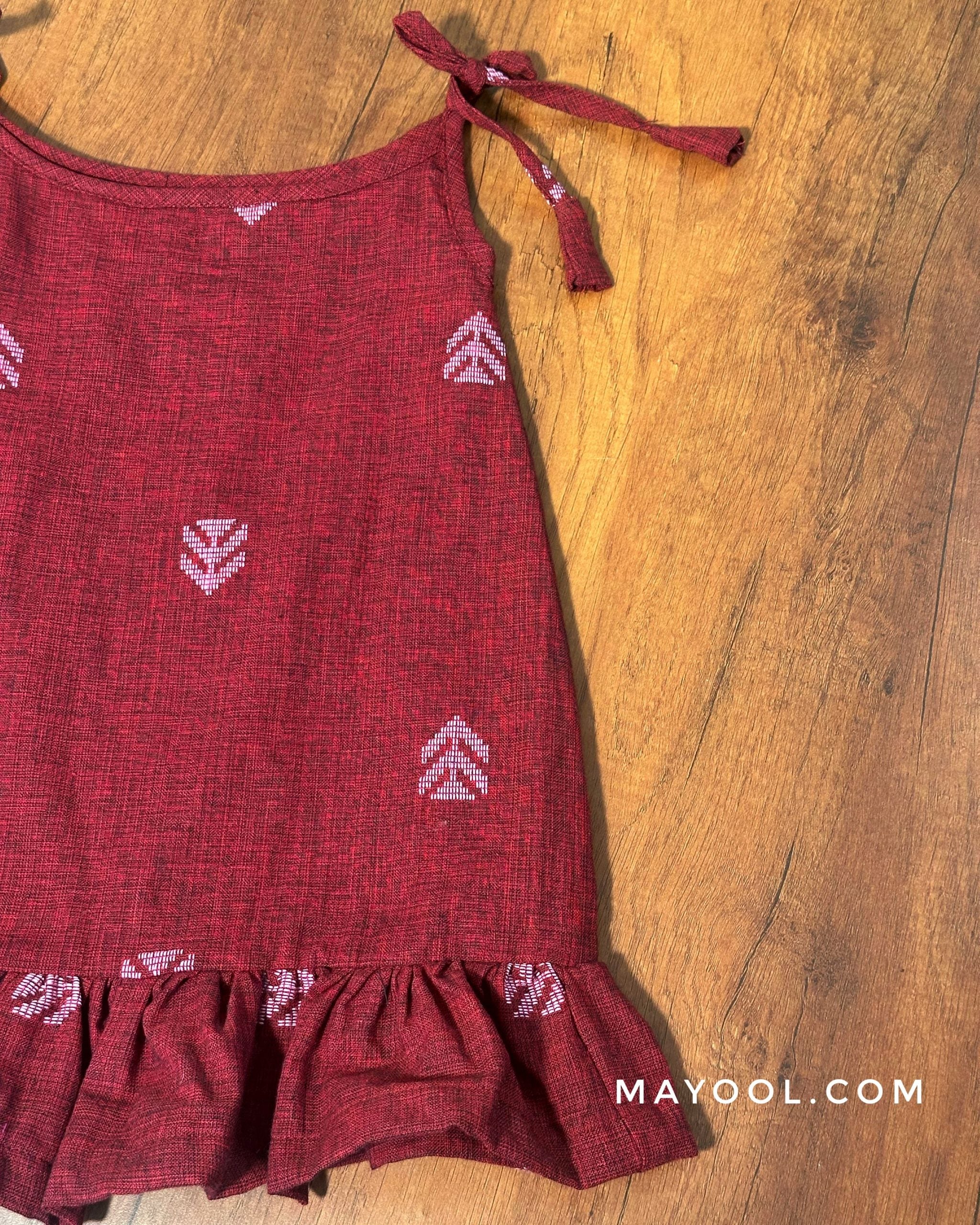 Maroon Self Cotton Kids Frock