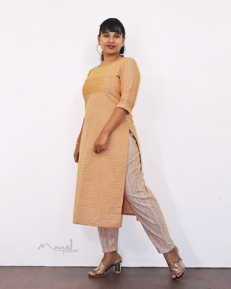 Creamy Orange Jacquard Cotton Kurta