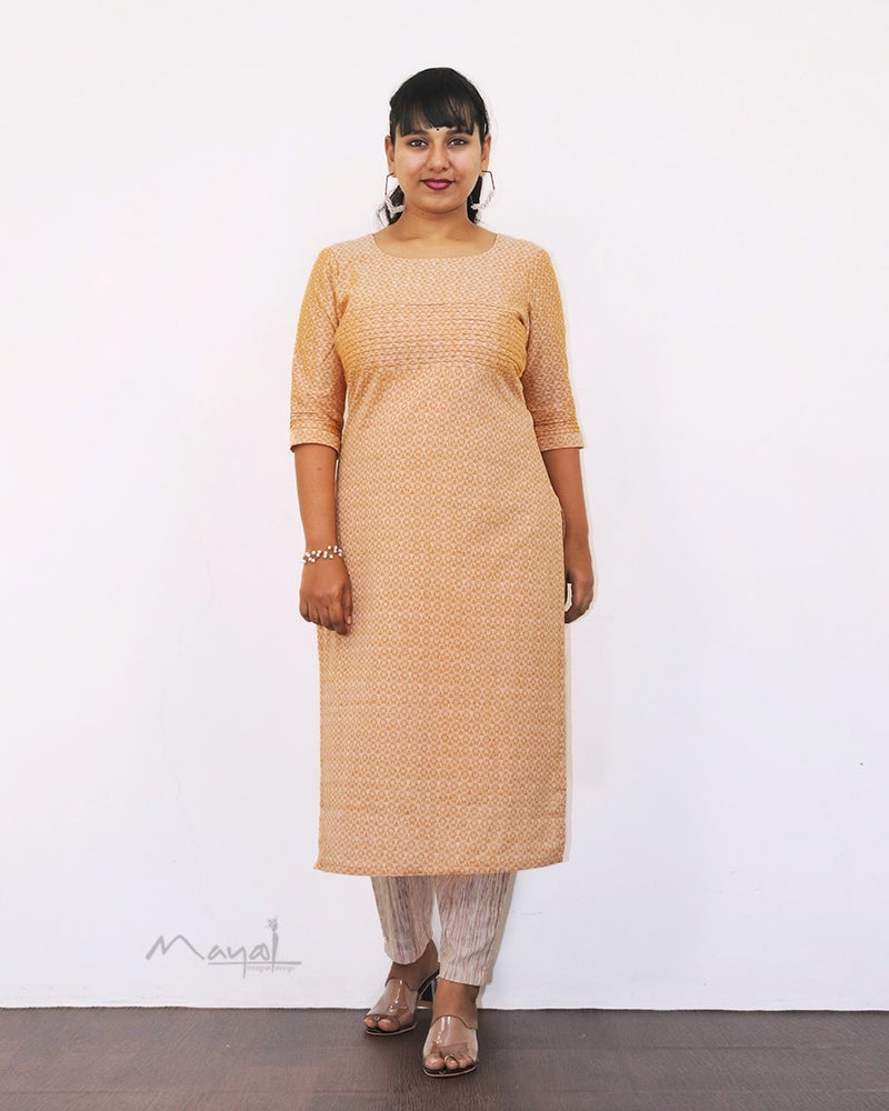 Creamy Orange Jacquard Cotton Kurta