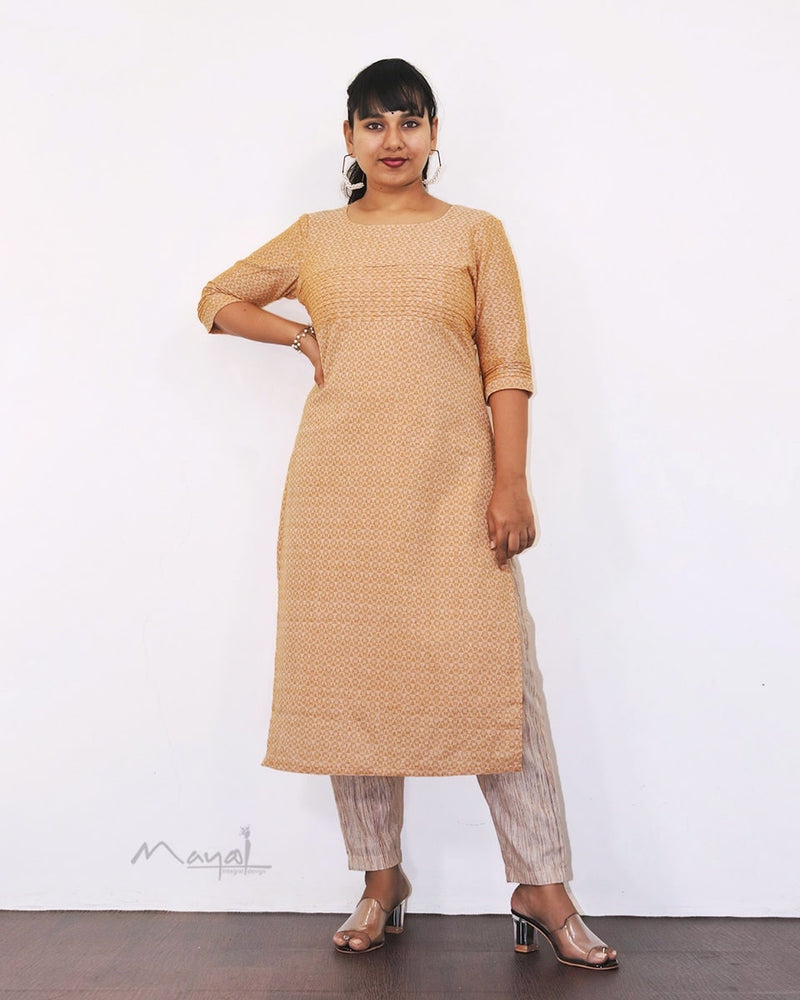 Creamy Orange Jacquard Cotton Kurta