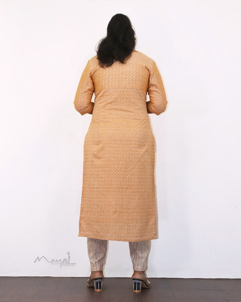 Creamy Orange Jacquard Cotton Kurta