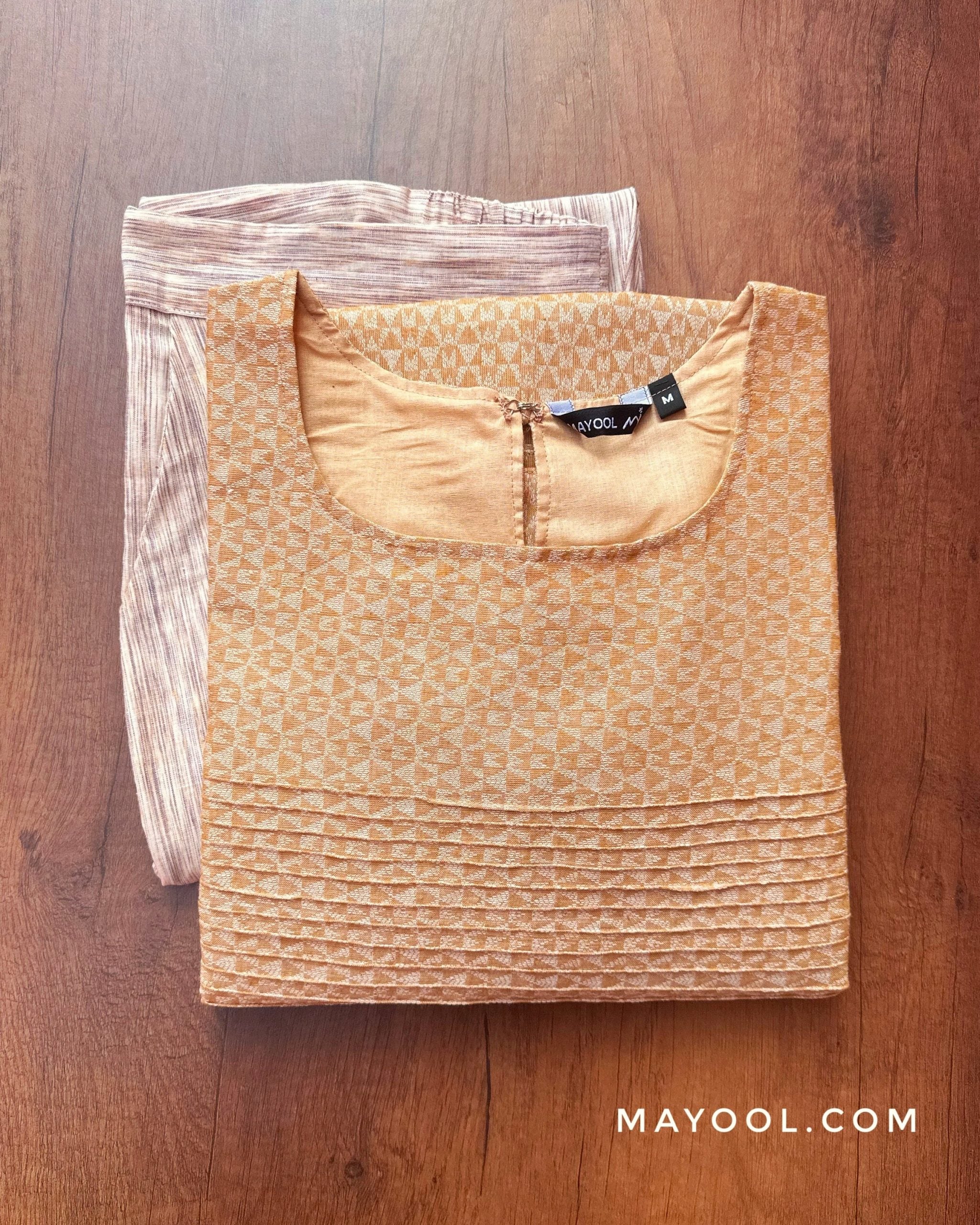 Creamy Orange Jacquard Cotton Kurta