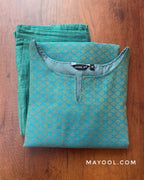 Aqua Blue Self Design Jacquard Cotton Kurta