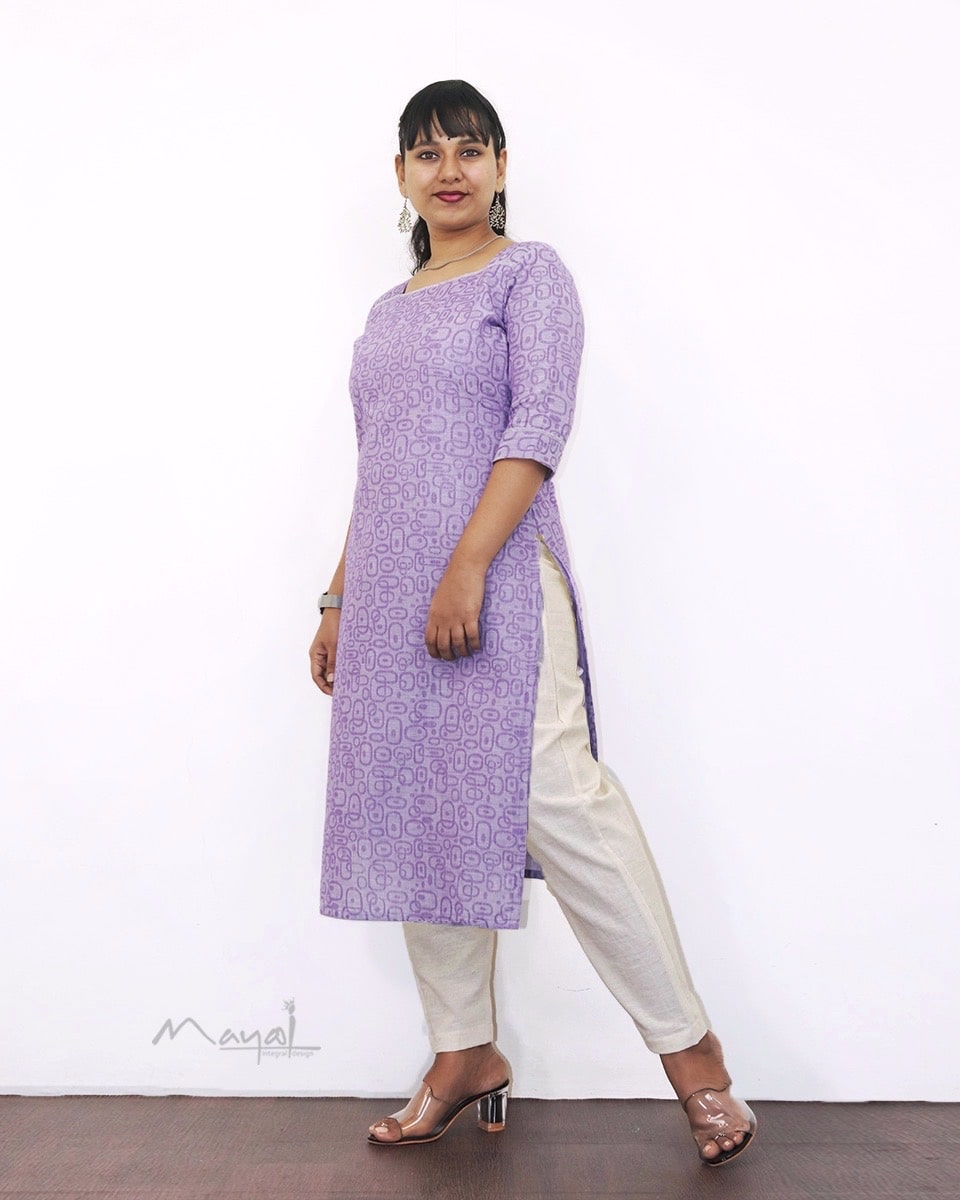 Lavender Self Design Jacquard Cotton Kurta