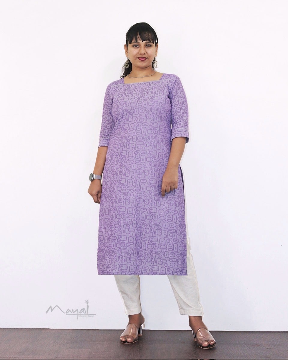 Lavender Self Design Jacquard Cotton Kurta