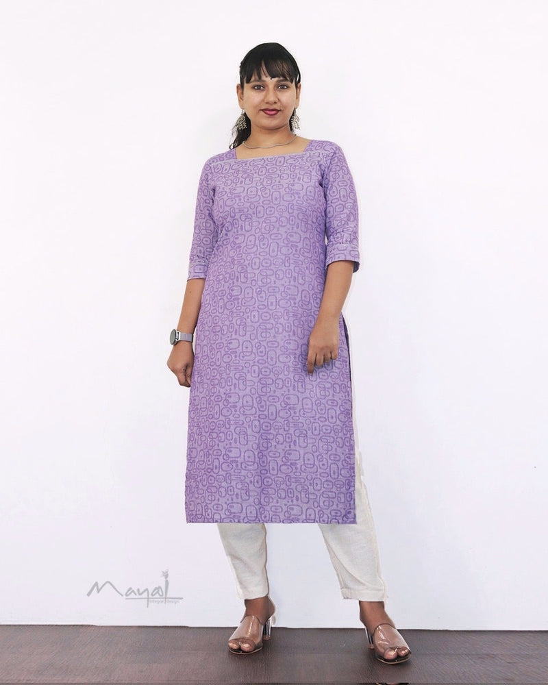 Lavender Self Design Jacquard Cotton Kurta