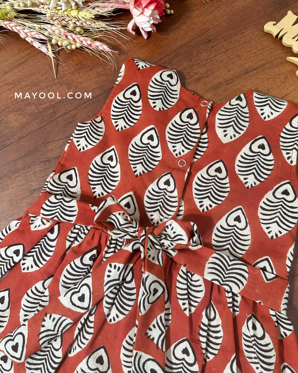 Matty Orange Handblock Kids Frock