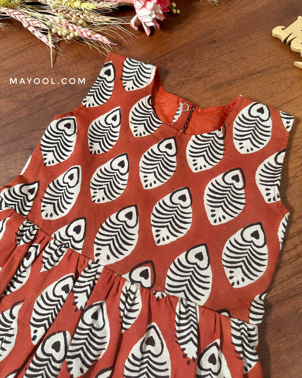 Matty Orange Handblock Kids Frock