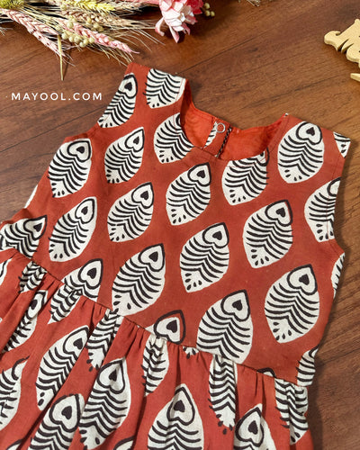 Matty Orange Handblock Kids Frock