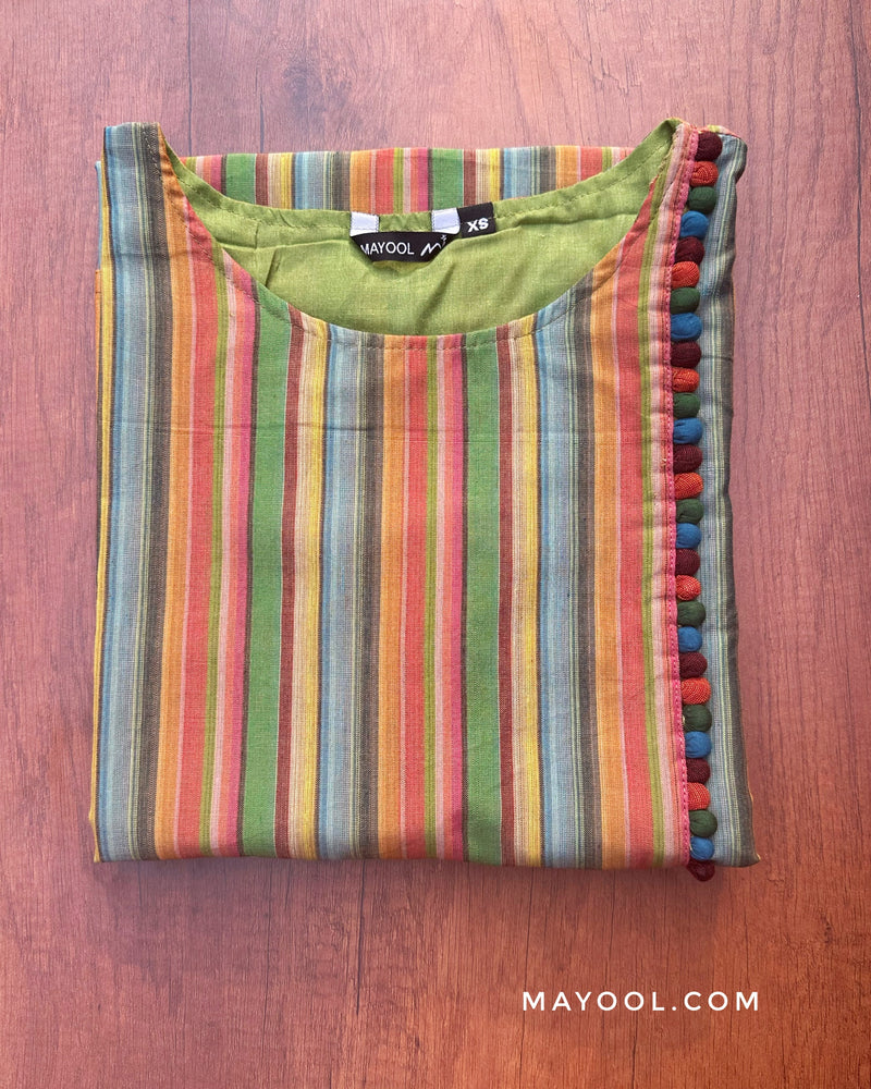 Orange Green Stripe Multicolour Cotton Kurta