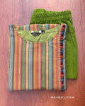 Orange Green Stripe Multicolour Cotton Kurta