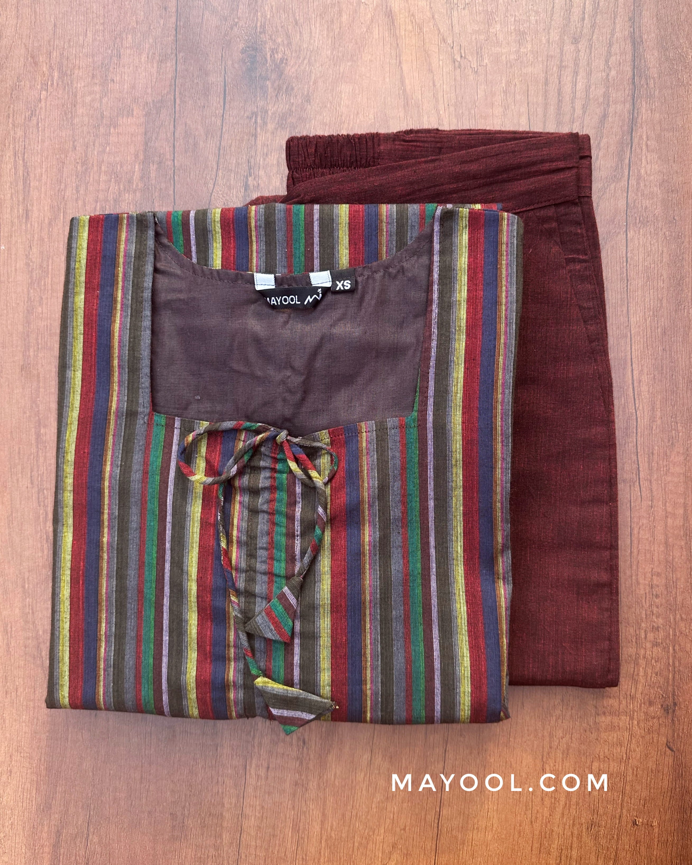 Purple Multicolour Stripe Cotton Kurta