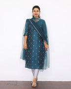 Peacock Blue Silk Cotton Kurta