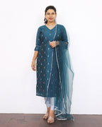 Peacock Blue Silk Cotton Kurta