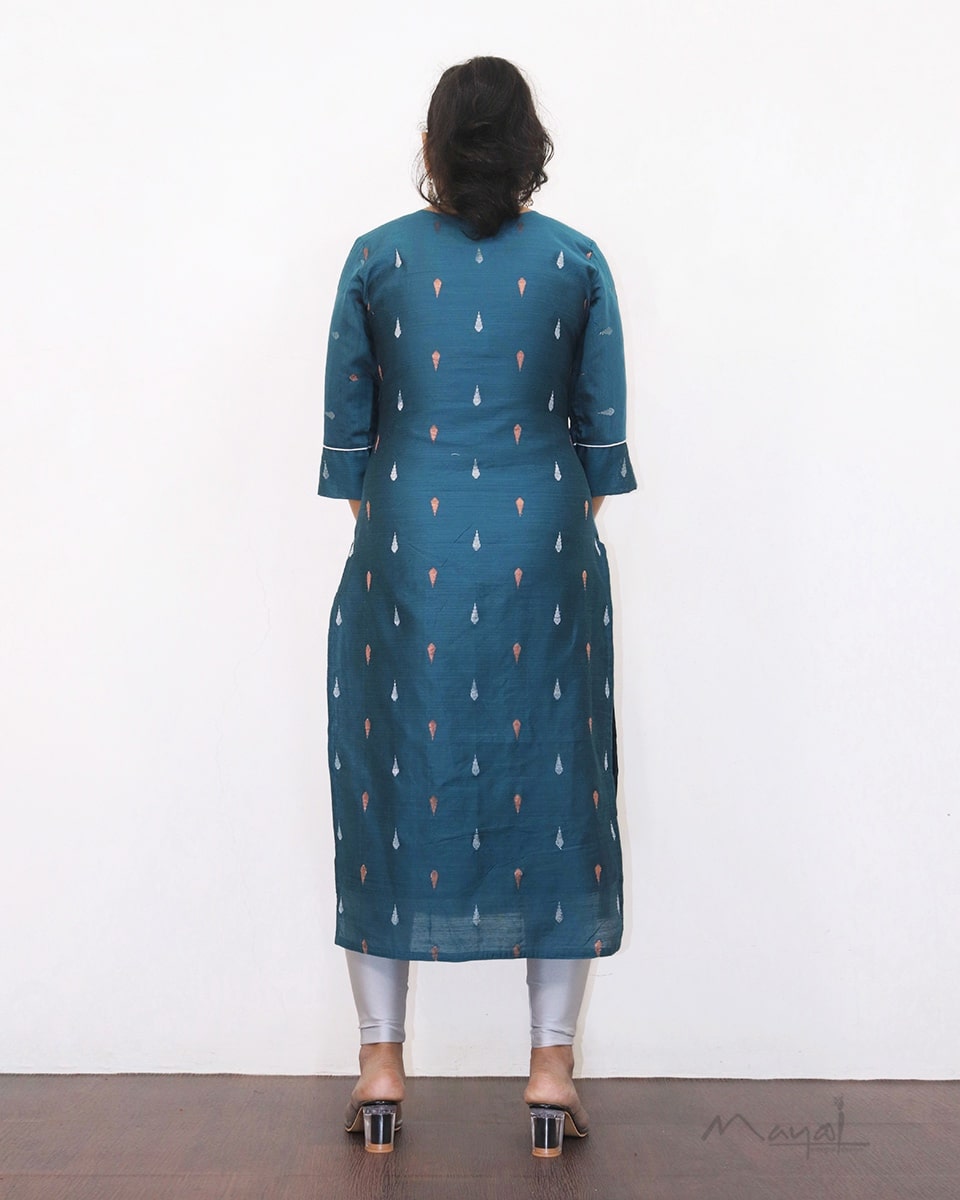 Peacock Blue Silk Cotton Kurta