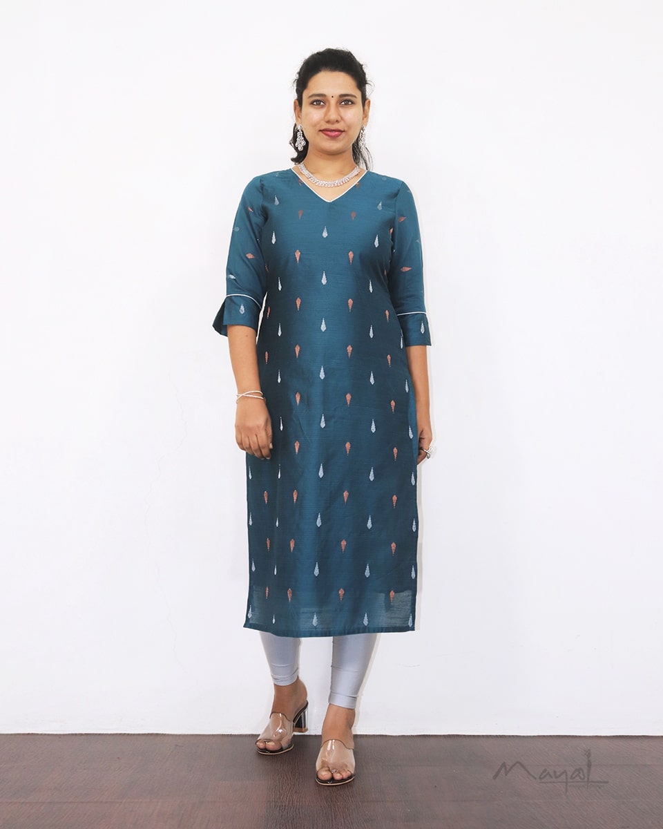 Peacock Blue Silk Cotton Kurta
