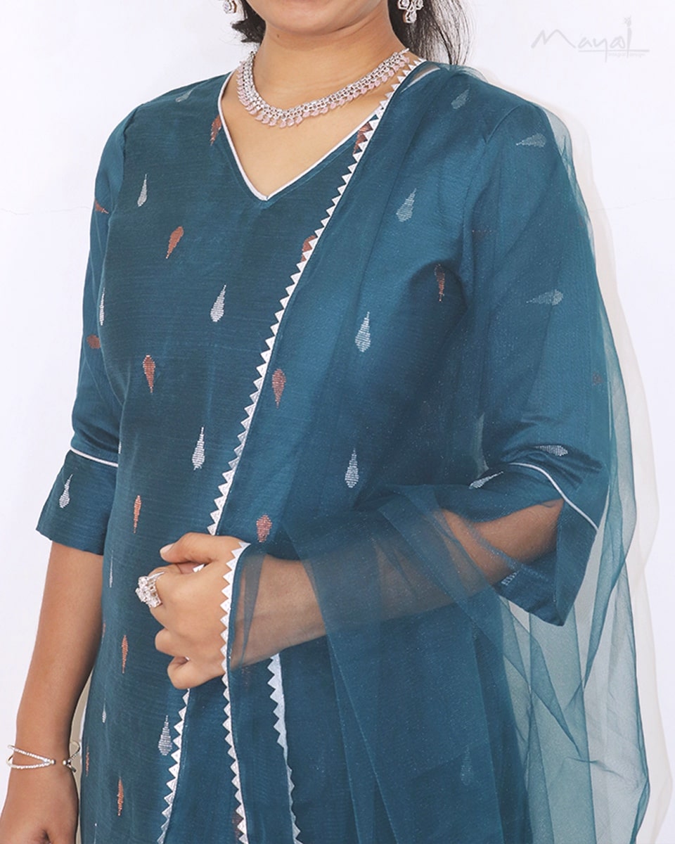 Peacock Blue Silk Cotton Kurta