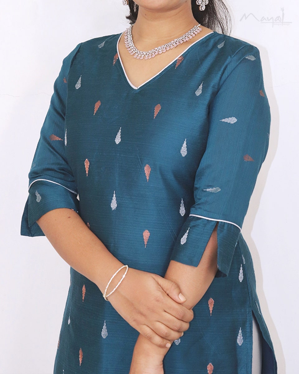 Peacock Blue Silk Cotton Kurta