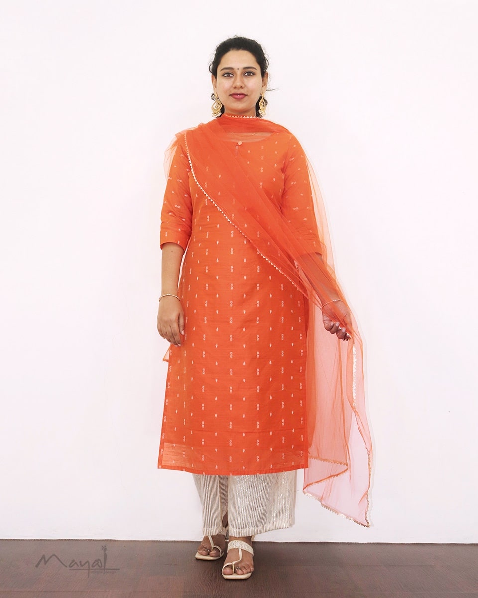 Pumpkin Orange Silk Cotton Kurta