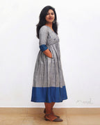 Grey Blue Minimal Embroidery Flare Dresses