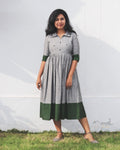 Grey Green Minimal Embroidery Flare Dresses